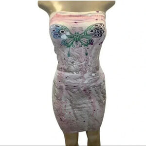 Grail Size XS 100% Cotton Strapless Butterfly Print Dress. Made in USA. New